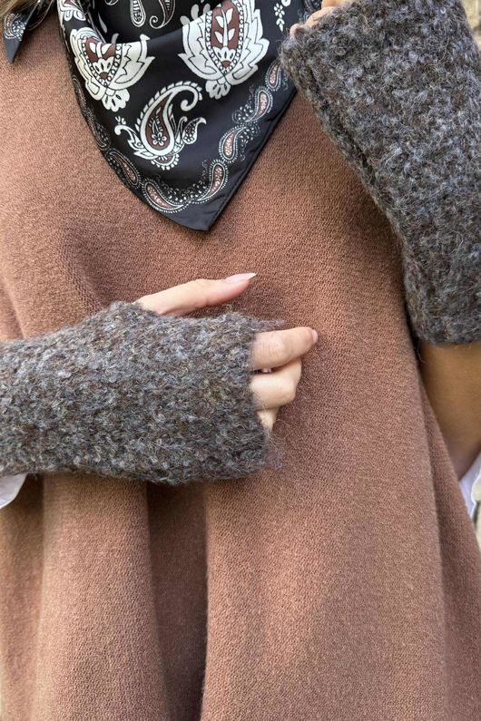 Boucle Fingerless Gloves Chocolate Melange